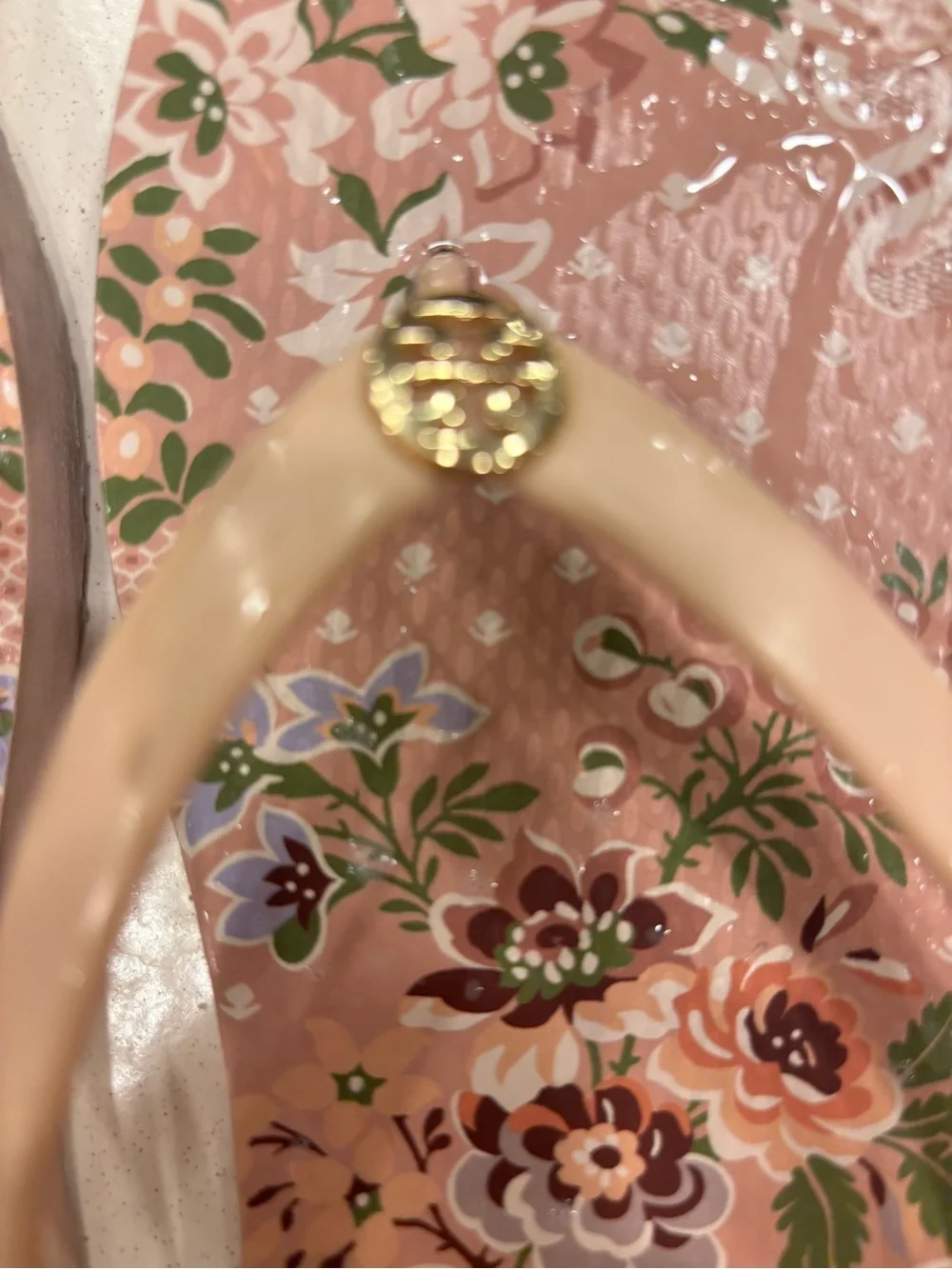 Tory Burch Floral Pink Jelly Flip Flops with Gold Logo
